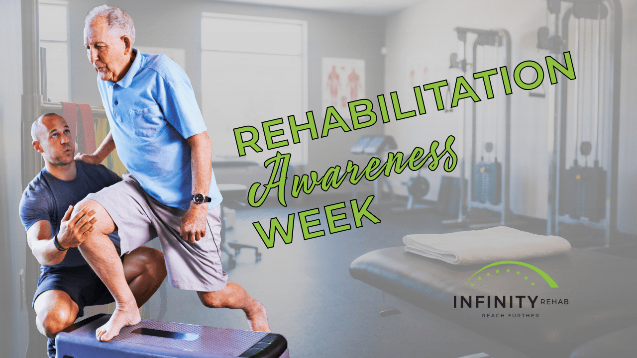 Rehabilitation Awareness Week: Building Futures A physical therapist and patient perform physical therapy for rehabilitation awareness week.
